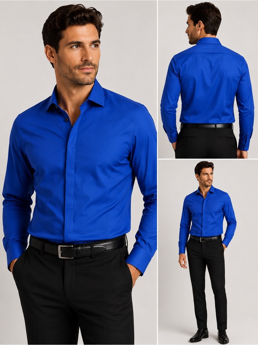 Express 1MX Fitted Dress Shirt – Men’s M 15–15½ Royal Blue Button Front NWOT